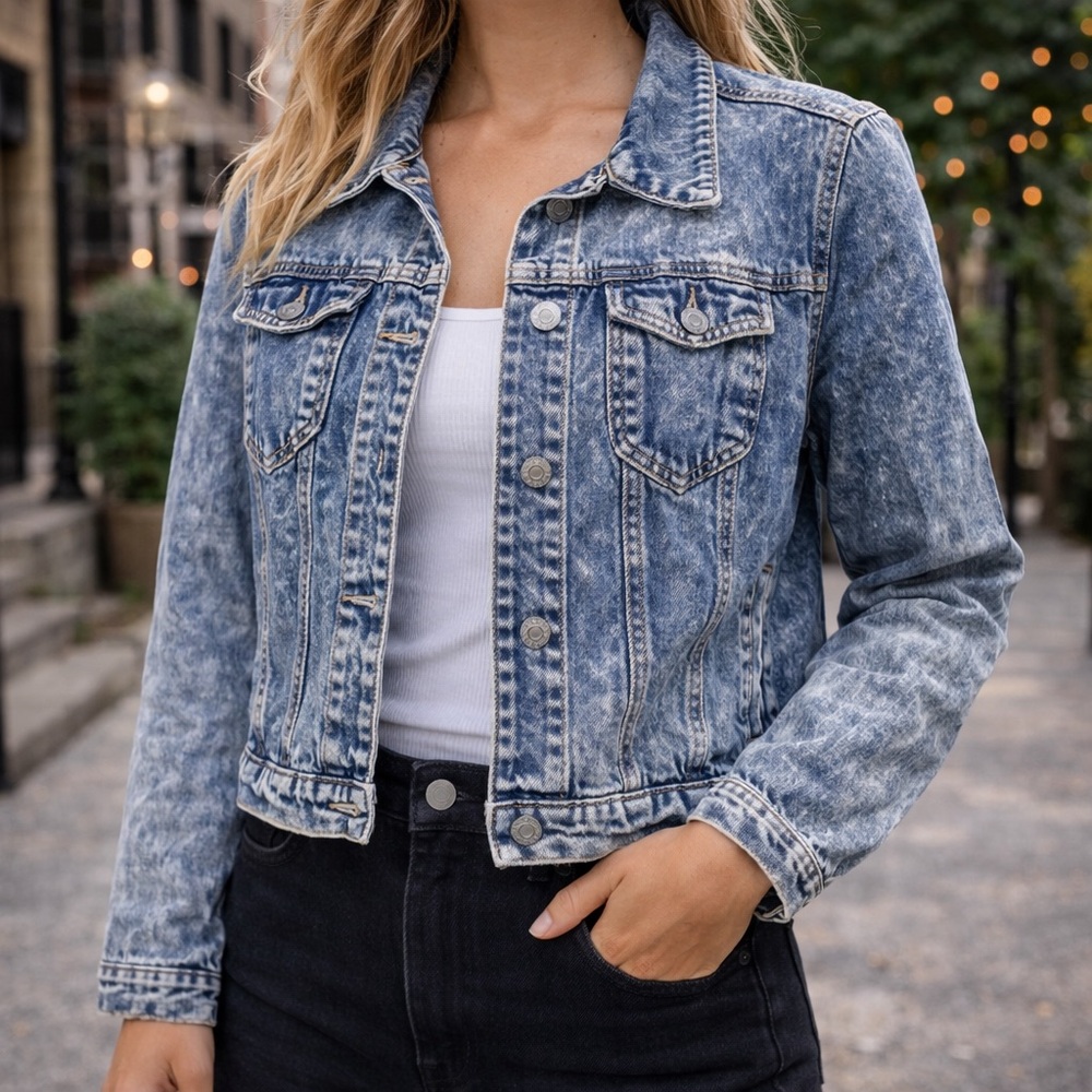 Denim Jacket‎ Acid Wash Women's XL Cropped Stylish Comfortable Outerwear Trendy
